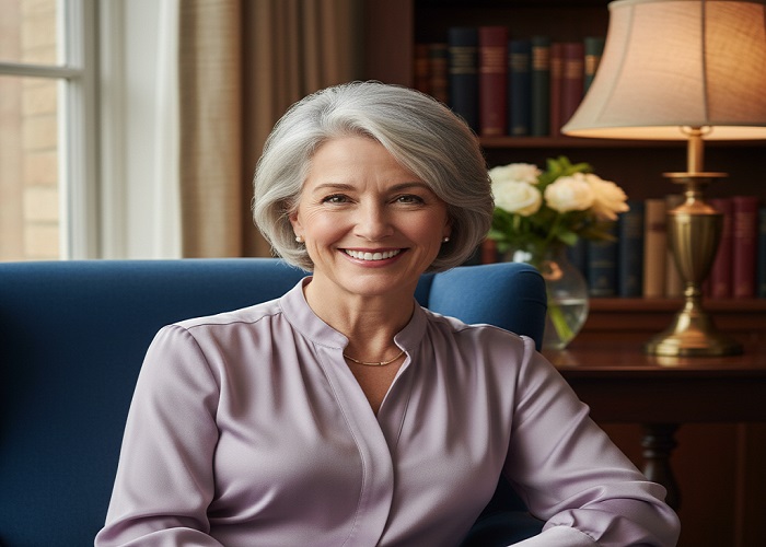 Femme ménopausée souriante choisissant un lubrifiant adapté