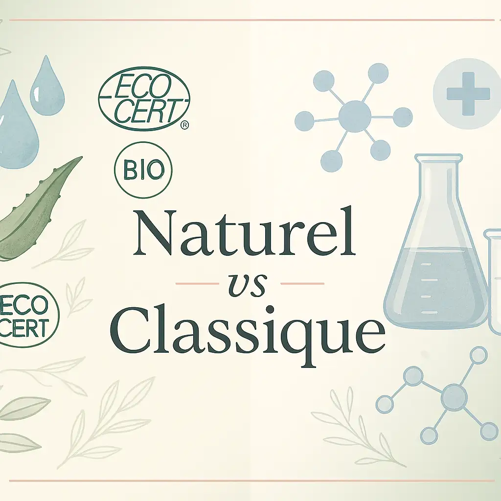 Femme sereine de 50 ans choisissant entre lubrifiant naturel bio et classique, concept santé intime ménopause bien-être féminin